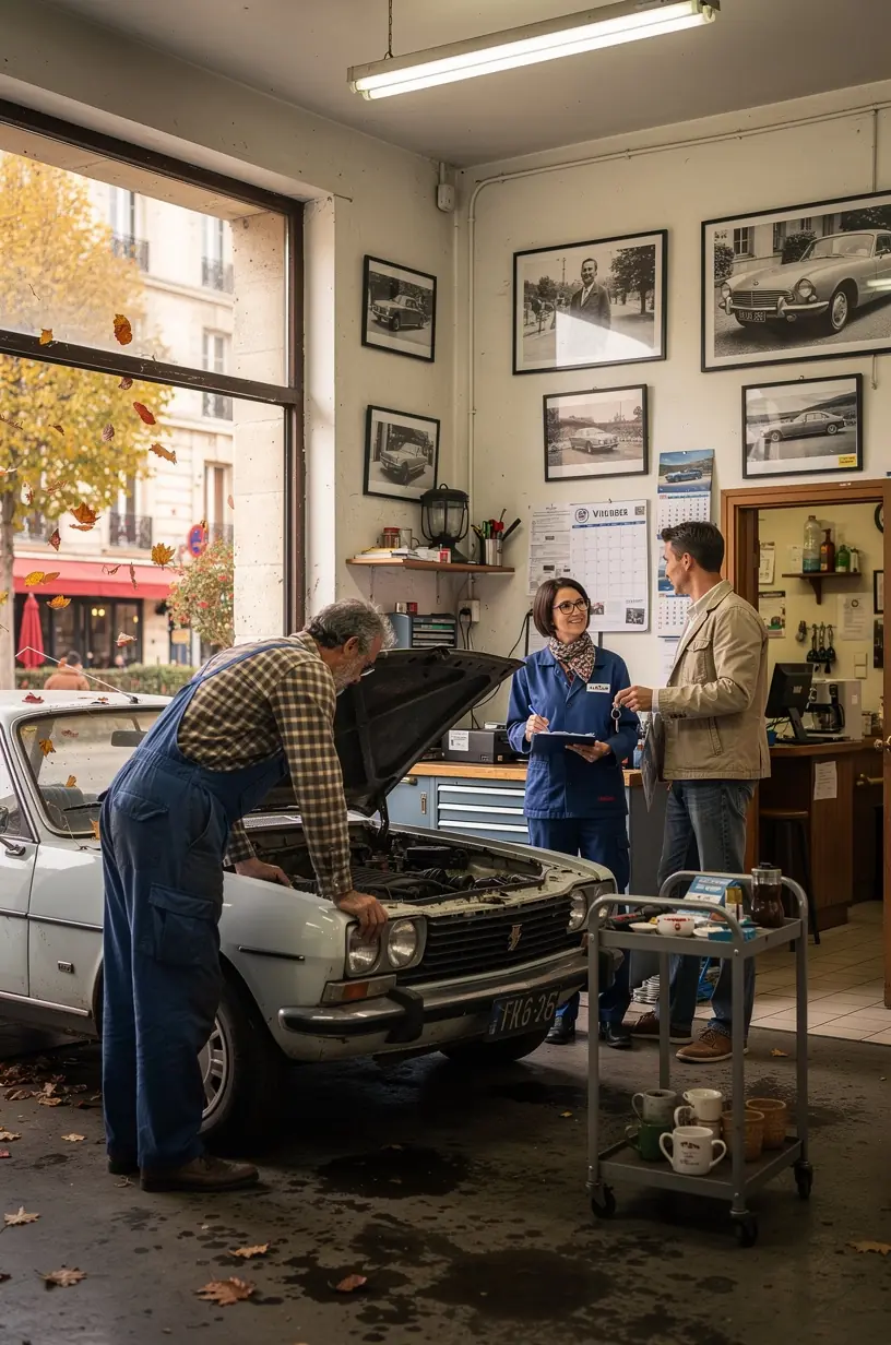 Équipement professionnel de diagnostic électronique utilisé dans un garage français pour identifier les pannes mécaniques.